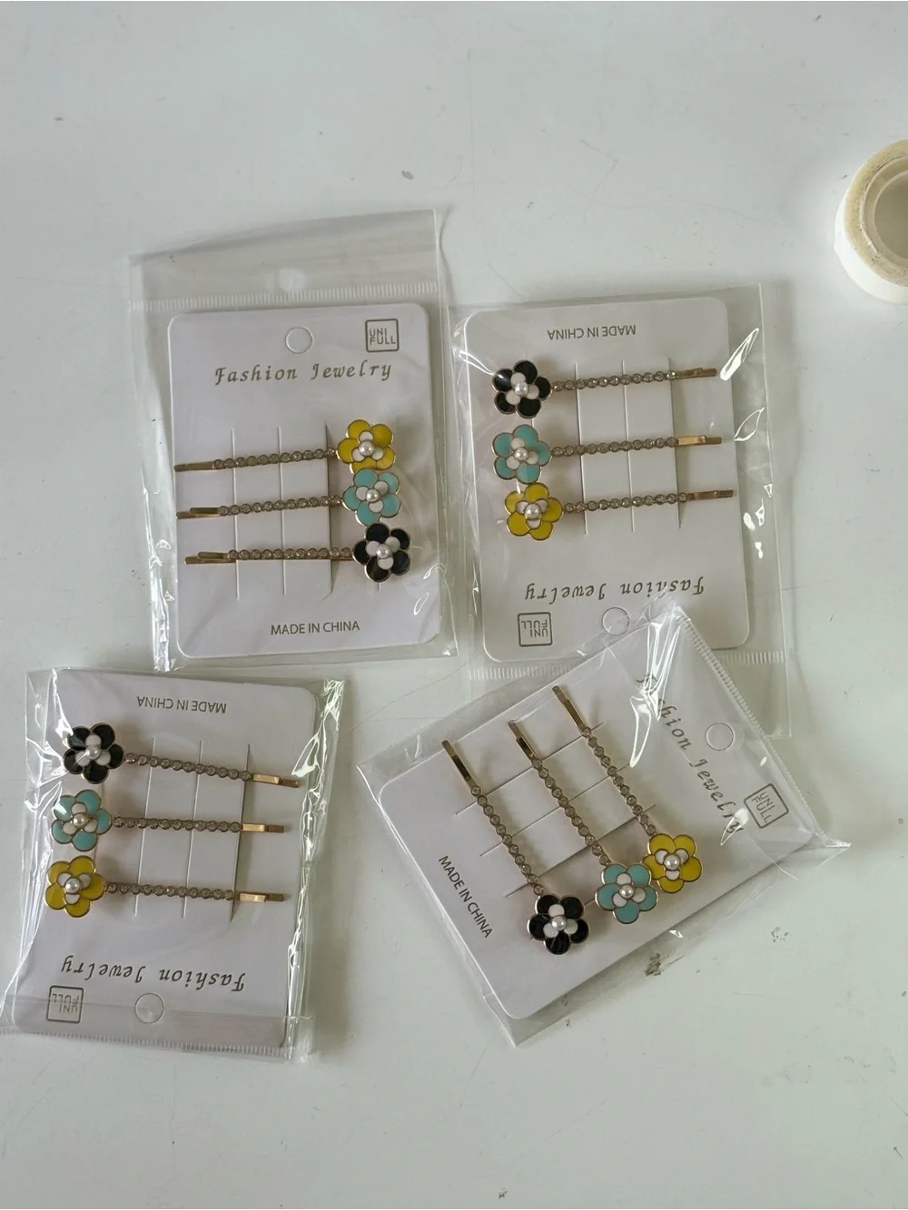 Fashion Jewelry Girls Floral Bobby Pins - Yellow, Turquoise, Black